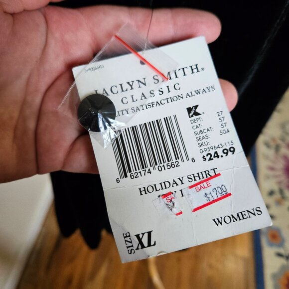 Vintage Jaclyn Smith Classic 90s Black Burnout Velvet Shirt Top XL NTW Deadstock - Picture 6 of 7